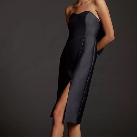 NWT Anthropologie Hutch Slim Bow-Back Midi Dress $198 Black Strapless Cocktail - Picture 2 of 12